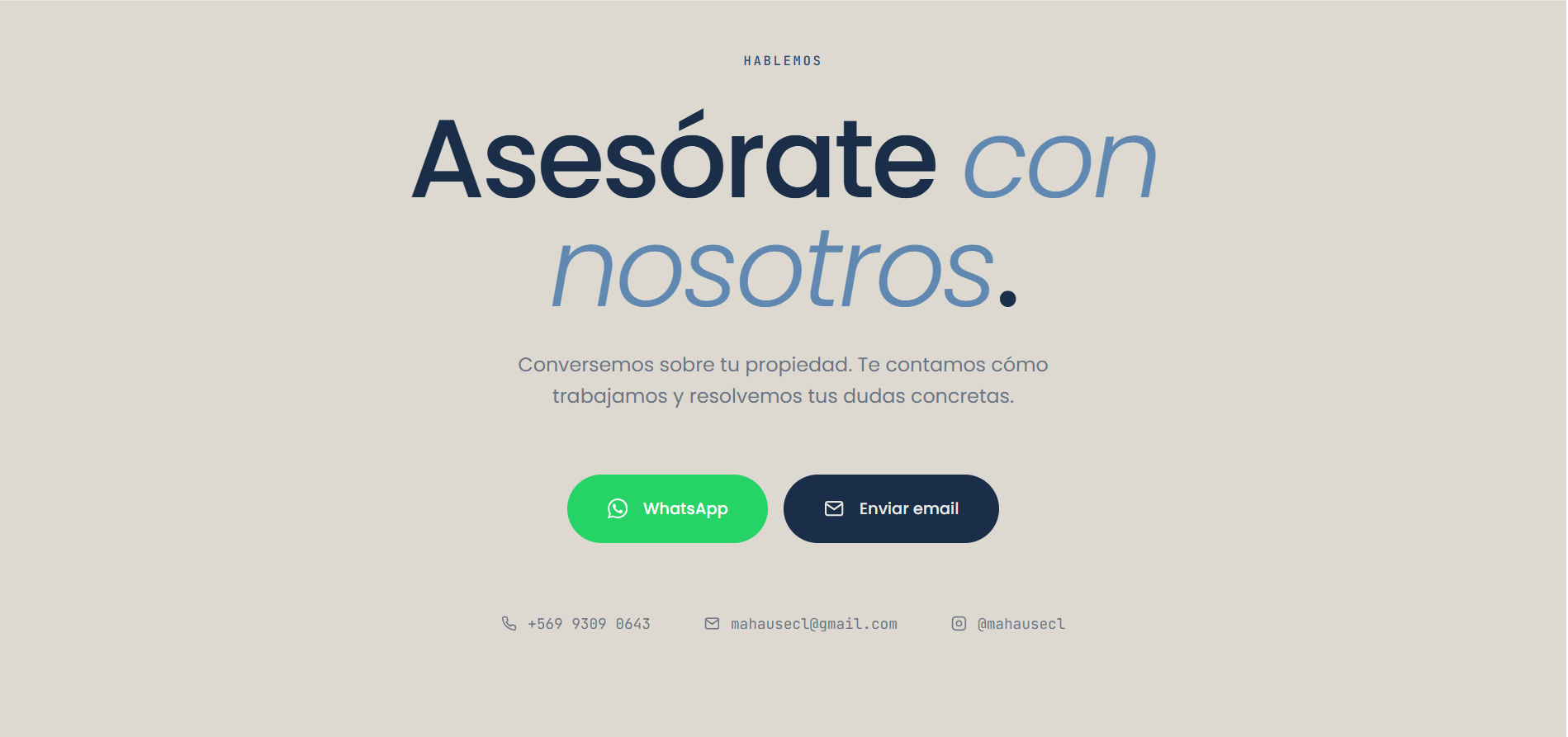 Landing page OpenLanding para MaHause — sección contacto
